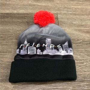 Gray and Black Kids Beanie with Red Pom
